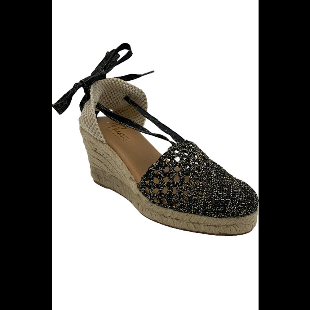 Pinaz Knit Ankle Wrap Espadrille Sandals Black - Medium